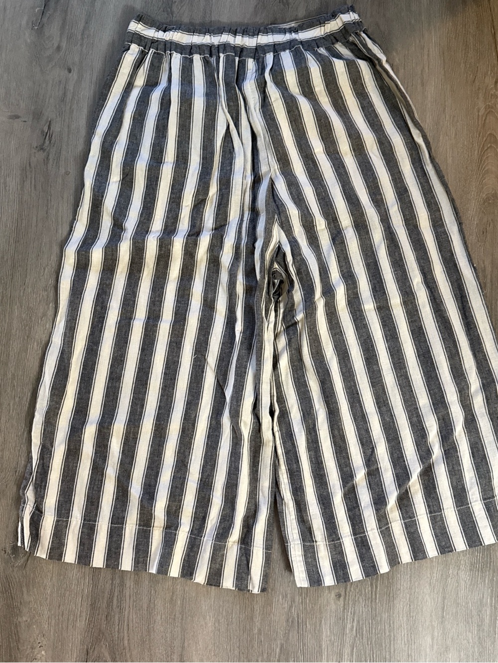 Madewell Striped Wide-Leg Linen Blend Pants - Charcoal Gray Black & White